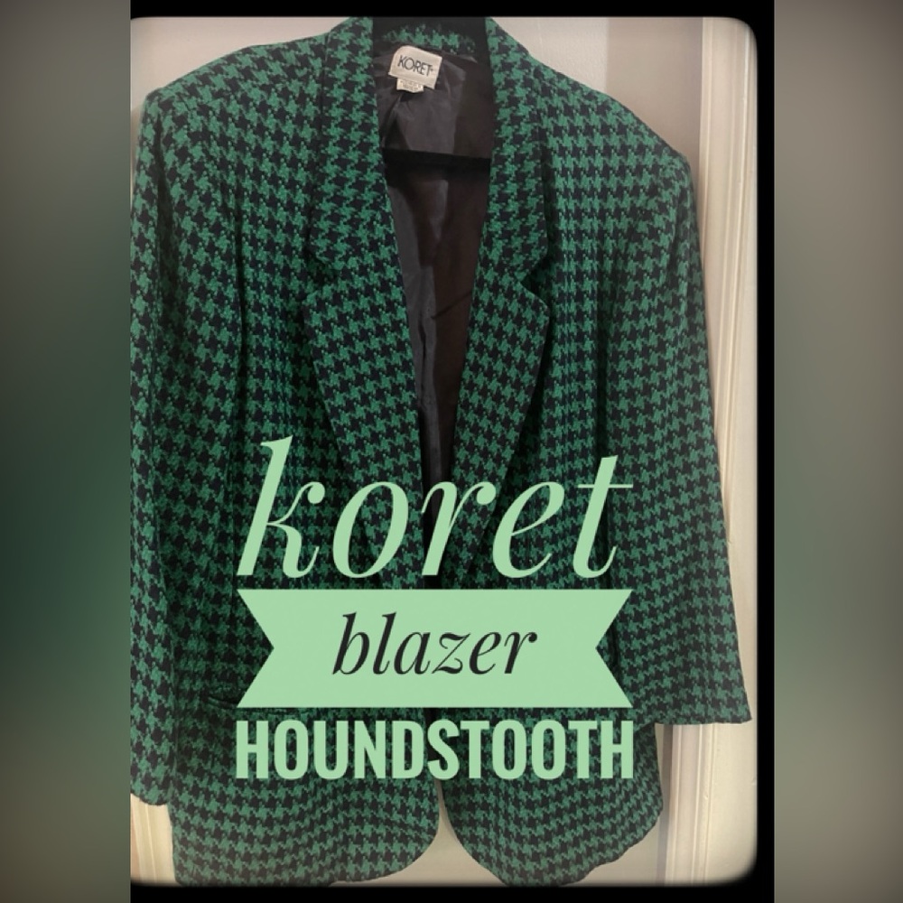 Koret Green and Black Houndstooth blazer Vintage 90's blazer
